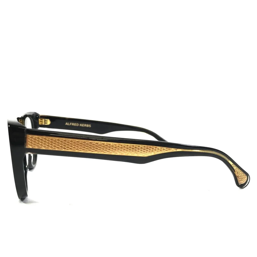Alfred Kerbs Eyeglasses Frames MASK BK Shiny Black Gold Flat Top 56-17-143